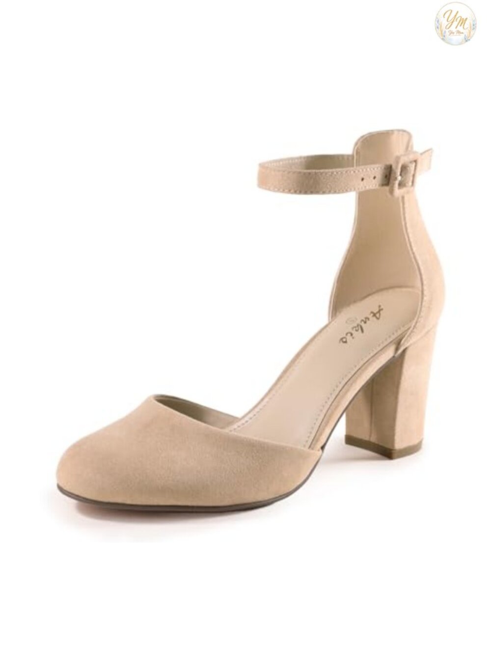 Closed Toe Chunky Block Heels for Women, 3 Inch PU Pumps with Ankle Strap